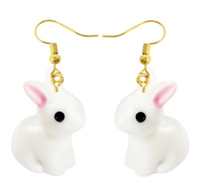 Mini White Rabbit Dangle Earrings | Bunny Rabbit Earrings Jewelry | Animal Rabbit Hook Earrings | Hypoallergenic Easter Rabbit Earrings