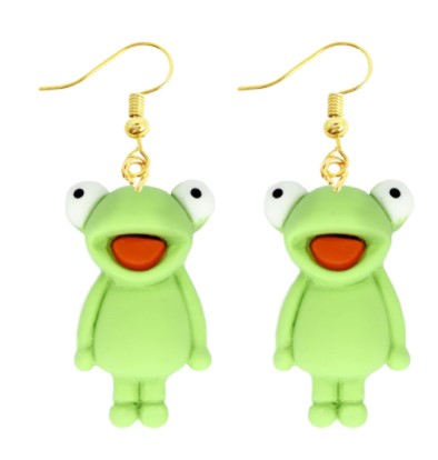 Green Froggy Dangle Earrings | Cute Frog Pendant Earrings