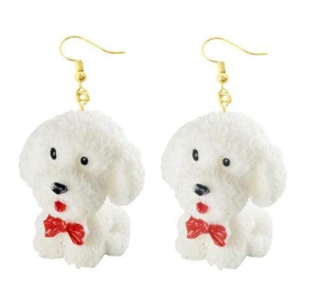 Cute White Puppy Dog Dangle Earring | Cute White Pet Dog Earrings | Pet Dog Jewelry