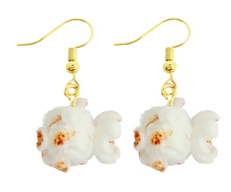 White Popcorn Resin Dangle Earrings | Imitation Food Popcorn Earrings | Costume Popcorn Jewelry for Women | Food Jewelry White Ear Rings