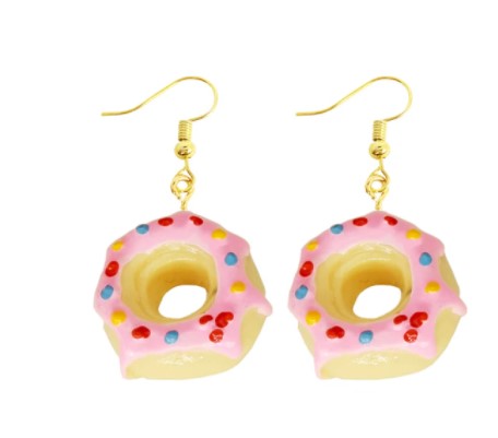 Unique Fashion Chic Donut Dangle Earrings | Resin Donut Food Drop Earrings | Donut Cookie Dangle Earrings | Cream Donuts Women's Earrings