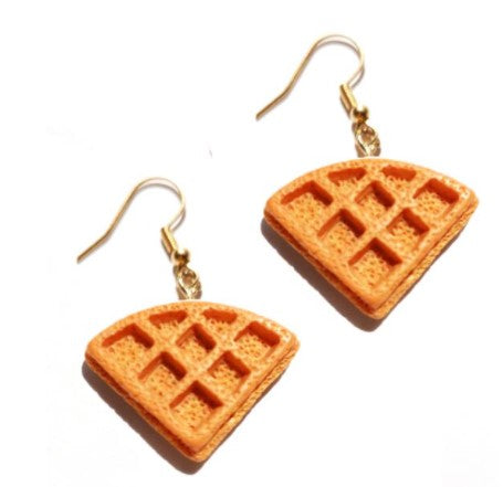 Waffle Earrings Miniature Food Jewelry | Novelty Waffle Stack Dangle Earrings | Cute Waffle Dangle Drop Earrings | Earrings Set for Women