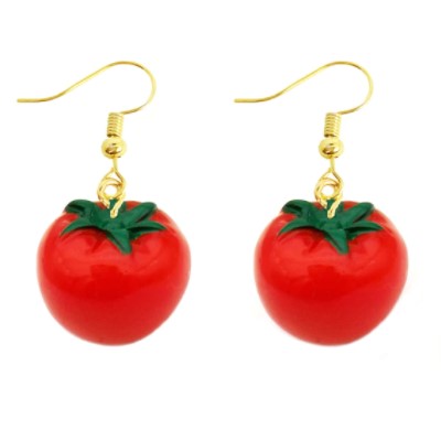 Tomato Resin Dangle Earrings | Tomato Costume Jewellery Earrings | Tomato Lightweight Charm Earrings | Fresh Juicy Tomato Earrings