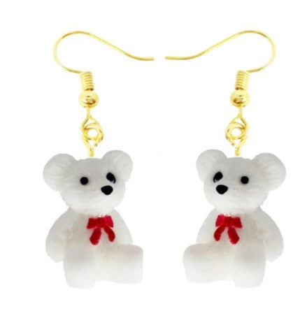 White Bear Dangle Earrings | Miniature Resin Bear Earrings | Bear Animal Toy Earrings | Bear Charm Jewelry Earrings | Animal Lover Earrings