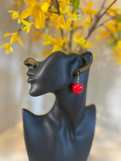 Tomato Resin Dangle Earrings | Tomato Costume Jewellery Earrings | Tomato Lightweight Charm Earrings | Fresh Juicy Tomato Earrings