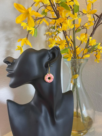 Unique Fashion Chic Donut Dangle Earrings | Resin Donut Food Drop Earrings | Donut Cookie Dangle Earrings | Cream Donuts Women's Earrings