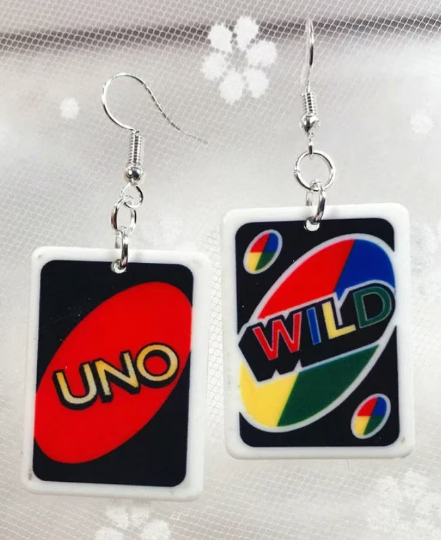 UNO Card Earrings for Women | Girls Funny Colorful Resin Playing Card Eardrop | Party Unique Players Card Earrings | Girls Drop Earrings
