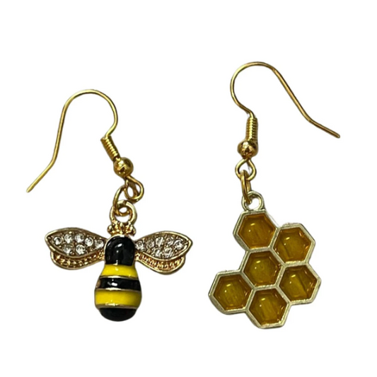 Honey Bee Dangling Womens Earrings | Honey Bee and Honeycomb Earrings
