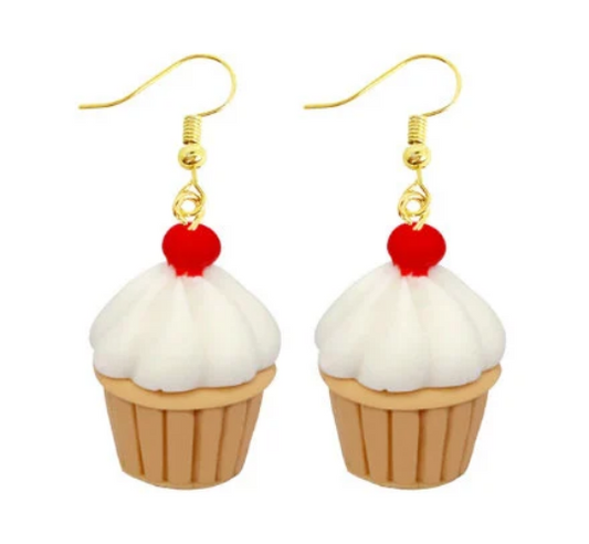 Vanilla Cupcake Dangle Earrings | Cute Dessert Cupcake Earrings