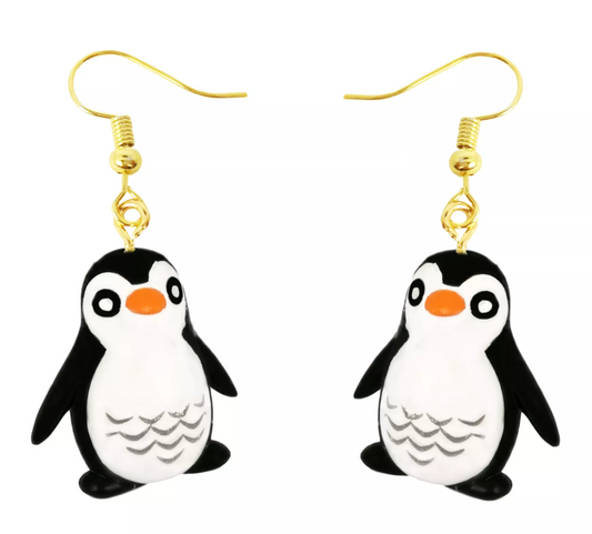 Penguin Earrings | Animal Jewelry Penguin Earrings | Penguin Wire Drop Earrings