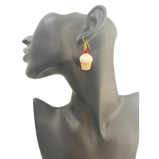 Vanilla Cupcake Dangle Earrings | Cute Dessert Cupcake Earrings