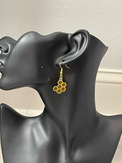 Honey Bee Dangling Womens Earrings | Honey Bee and Honeycomb Earrings