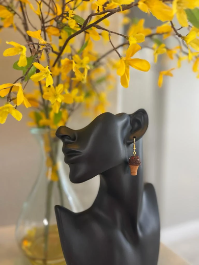 Chocolate Cone Ice Cream Earrings | Ice Cream Cone Drop Earrings