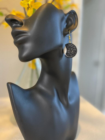 Oreo Bitten Cookie Earrings | Black and White Cookie Dangle Drop Earrings