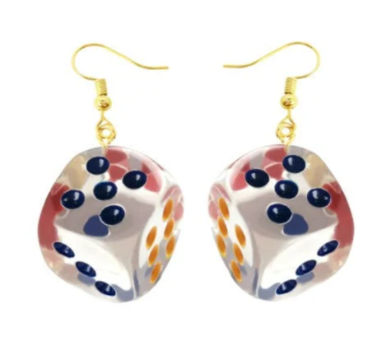 3D Clear Dice Dangle Earrings Set | Dice Charm Drop Earrings |