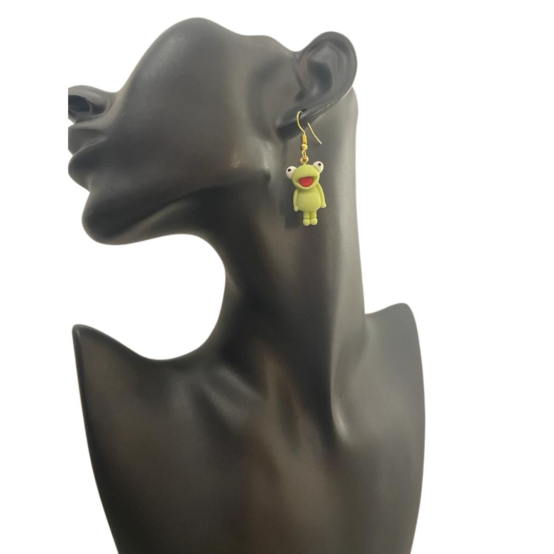 Green Froggy Dangle Earrings | Cute Frog Pendant Earrings